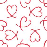 Seamless pattern with red looping hearts on white background in doodle style vector