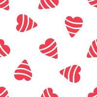 Seamless pattern with red striped hearts on white in doodle style vector