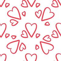 Seamless pattern with red large and small hearts in doodle style vector