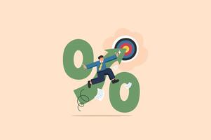 Business and Finance percentage, increase, interest. A businessman enthusiastically reaching a target with a green arrow symbolizing growth illustration. vector