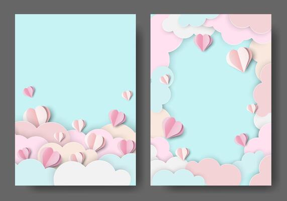 Paper Cut Poster Template with 3d Hearts and Text Box. Cute Universal Background Perfect for Wedding Invitations, Girly Birthday, Mothers and Womens Day, Menu, Greeting Card, Banner, Flyer, Social