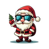 Funny Santa Claus cartoon character drawn with a Santa hat and wearing sunglass illustration for merry Christmas. vector