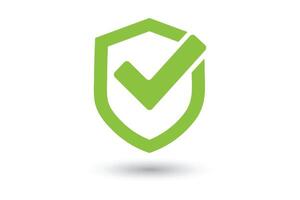 Green shield icon with checkmark assurance and security. Tick shield security icon. vector