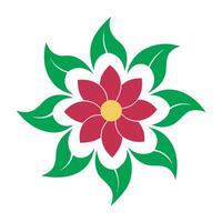 A flower with green leaves and red petals vector
