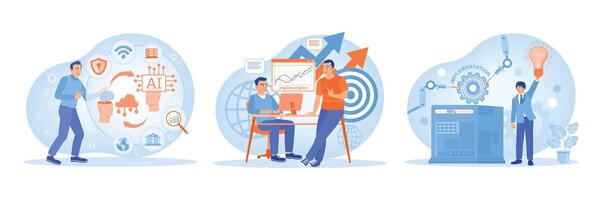 Artificial Intelligence and business concepts displayed in professional illustrations. vector