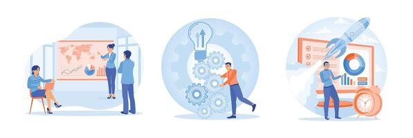 Business innovation and planning illustration with creative strategies and data visualization. vector