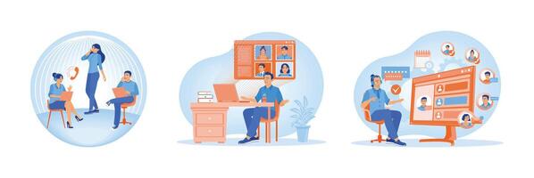 Remote work and online collaboration in modern digital environments. vector