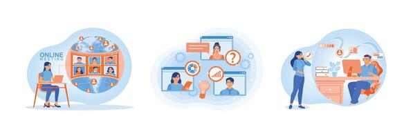 Collaboration and communication through online platforms in modern work environments. vector