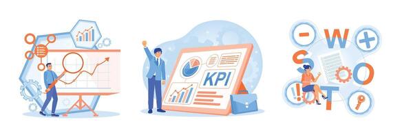 Illustrated analysis concepts featuring KPI, graphs, and strategic visualizations. vector
