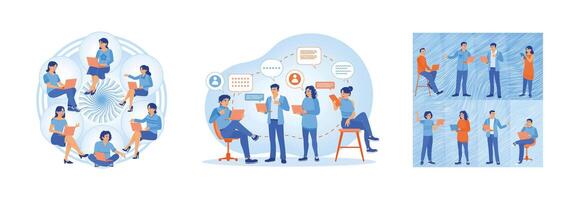 Illustration of teamwork and communication in a collaborative work environment. vector