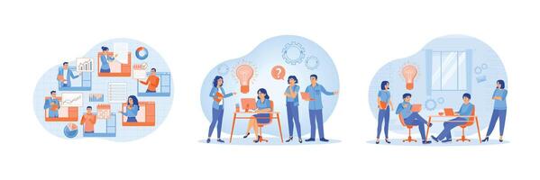 Team collaboration and brainstorming for business development in an office environment. vector
