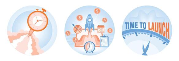 Illustration depicting a new product launch with a rocket icon. vector