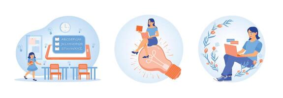 Illustrations of education and creativity concepts depicting learning and innovation. vector