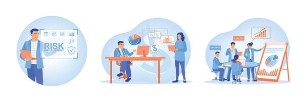 Business risk management and team strategy workflow illustration set. vector