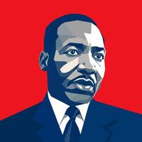 Geometric illustration of Martin Luther King Jr. set against a bold red background vector