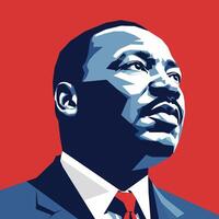 Geometric illustration of Martin Luther King Jr. set against a bold red background. This artwork symbolizes leadership, civil rights, and equality, making it perfect for Martin Luther King Jr. vector