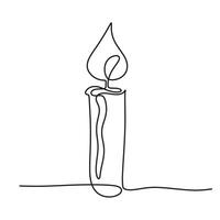Continuous one line drawing candle burning flame. Black contour line simple minimalist graphic isolated illustration. Grief loss concept vector