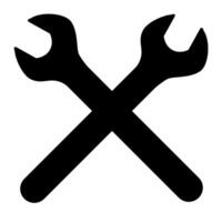 wrench, two crossed wrenches silhouette shape, black and white illustration of hand tool spanner, white background vector