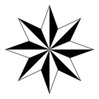 star shape symbol, black and white illustration of eight pointed star isolated on white background vector