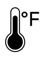 thermometer icon temperature symbol, black and white illustration of a device that measures temperature with degree Fahrenheit, isolated on white vector