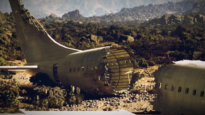 Plane crash site in rugged terrain with wreckage exposed under sunlight  54807891 Stock Video at Vecteezy