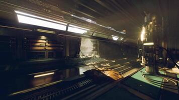 Forgotten corridor in a futuristic space station illuminated by soft light video