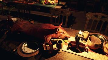 A lavish table filled with diverse foods and drinks during a festive gathering video