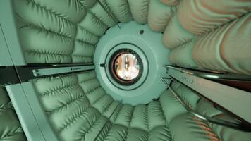 Interior of a futuristic space station module with soft padding and lighting video