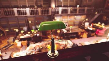 Old library with beautiful architecture and vintage reading lamps in focus video