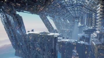 Futuristic city skyline floating in the clouds showcasing advanced architecture video