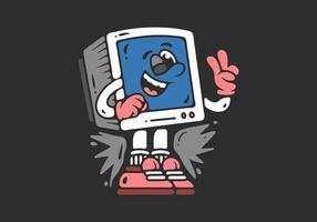 Getting old no problem. Box monitor character with happy expression, illustration vector
