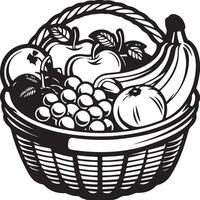 Black Silhouette of a Fruit Basket on White Background vector