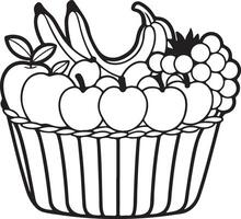 Flat Black Fruit Basket Silhouette Design with White Background vector