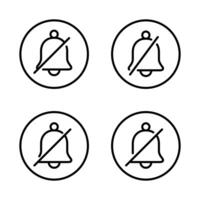 Silent bell outline icon set on circle line. Mute notification message line sign symbol vector