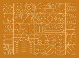 Green and Black Tea Art Deco Print, Pattern. Linear Style Elements From Fields to Cups vector