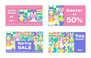 Set of cards template with Happy Easter patterns and icons, Bauhaus Geometric style with text Sale vector