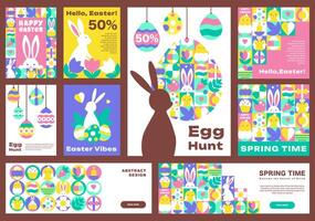 Big set of posters, banners, cards template with Happy Easter patterns in Bauhaus Geometric style vector