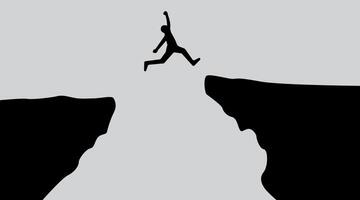 silhouette of a person jump between i can and do id words and through on the gap of hill. vector