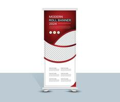 Modern stylish red wavy roll up banner template design vector