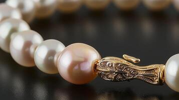 Close-up of elegant pearl bracelet with gold clasp. photo