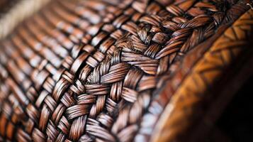 Close-up of intricate woven brown wicker texture. photo