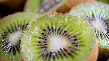 Close-up of juicy, sliced kiwifruits. photo