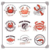 Set of seafood labels isolated on white background. Design element for logo, label, emblem, sign,menu, poster. illustration. vector