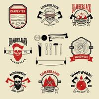 Set of woodworks, carpentry labels, emblems and design elements. illustration. vector