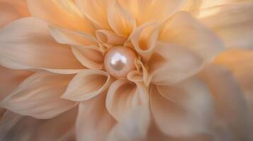 Creamy pearl nestled in a pale dahlia blossom. photo