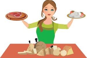 cook with portatta dishes and cheeses on the table vector