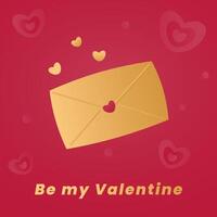 Valentine card with an image of an envelope with hearts with the inscription Be my Valentine. vector