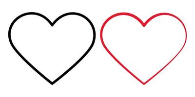 Outline hearts Black and red hand drawn heart shape stroke. Thematic cards design element idea Set 2. Isolated illustration Valentines Day greeting or invitation cards, web promo leaflets, tags vector