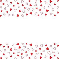 Freehand drawn hearts Top and Bottom rectangular frame border in monochrome red. Copy space Template. Isolated illustration Greeting cards, leaflet, price tag, label or web promo banner, poster vector