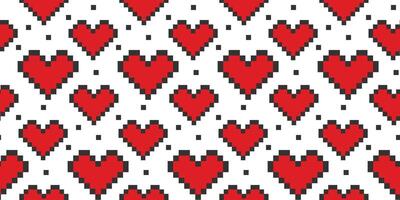Stylized Heart shape pixel Seamless pattern in trendy red and black St Valentine Day Background idea. Isolated illustration Wrapping, wallpaper or web promo banner Thematic card, leaflet, price vector